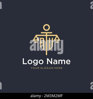 RU logo monogramme initial avec des idées de conception de style de balance et de pilier Illustration de Vecteur