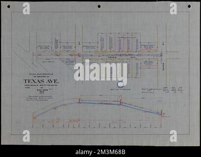 Plan et profil de l'égout dans l'avenue Texas , Égouts, rues. Lawrence Banque D'Images