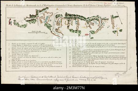 Plan de la bataille de Montmouth où le GL. Washington commandait l'Armée Américaine et le GL. Clinton l'Armée anglaise, le 28 juin 1778 , Monmouth, bataille de, Freehold, N.J., 1778, cartes, œuvres de début à 1800, New Jersey, Histoire, Révolution, 1775-1783, Cartes, travaux préliminaires à la collection du Centre de cartes Norman B. Leventhal 1800 Banque D'Images