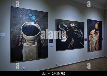 Non exclusif: KIEV, UKRAINE - 15 DÉCEMBRE 2022 - exposition du projet expérimental 'Škovoroda. Sur la frontière des mondes dédié à la 300th Banque D'Images
