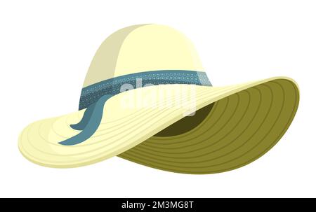 Chapeau femme rond à bord large. Élégant chapeau en feutre beige pour le temps ensoleillé de l'été. Vecteur isolé sur fond blanc Illustration de Vecteur