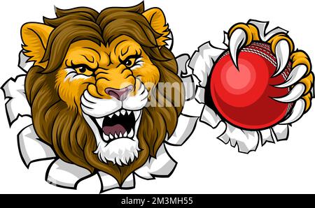 Lion Cricket ball Animal Sports Team Mascot Illustration de Vecteur