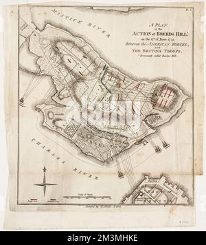 Un plan de l'action à races Hill, le 17th juin 1775 : entre les forces américaines et les troupes britanniques : appelé par erreur Bunkers Hill , Bunker Hill, Battle of, Boston, Mass., 1775, cartes, œuvres de début à 1800, Boston Mass., Histoire, Révolution, 1775-1783, Cartes, travaux préliminaires à la collection du Centre de cartes Norman B. Leventhal 1800 Banque D'Images