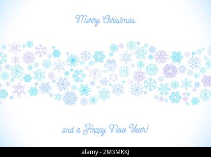 Carte de Noël avec cadre de flocons de neige bleus et violets avec message de vœux Joyeux Noël. Illustration de Vecteur