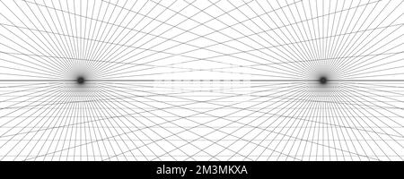 Arrière-plan de la grille de perspective à deux points. Toile de fond abstraite de la grille. Modèle de maillage de perspective de mise en plan. Illustration vectorielle isolée sur blanc Illustration de Vecteur