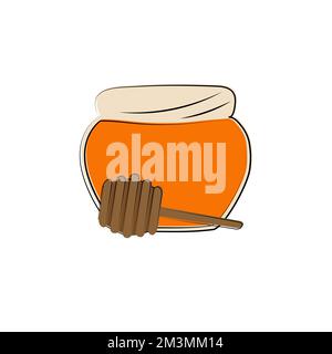 Pot de miel et icône de balancier en bois. Illustration de dessin animé simple. Illustration de Vecteur
