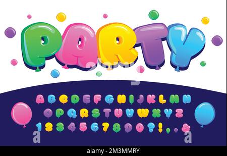 Police de bulle. Lettres gonflables, numéros de bulles et police de caractères pour célébrer typographie lettrage design ensemble vectoriel de l'alphabet balloon typo Illustration de Vecteur