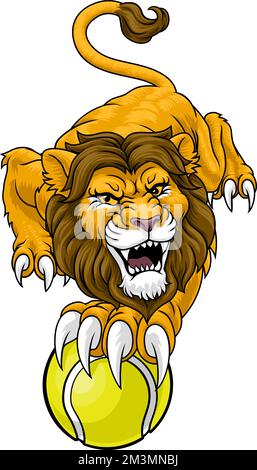 Lion tennis ball Animal Sports Team Mascot Illustration de Vecteur