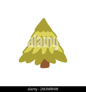 Sapin de noël vert et moelleux. Carte de vacances. Un motif vectoriel coloré dessiné à la main est un chien isolé. Joyeux Noël et Bonne Année. Hiver festif Illustration de Vecteur