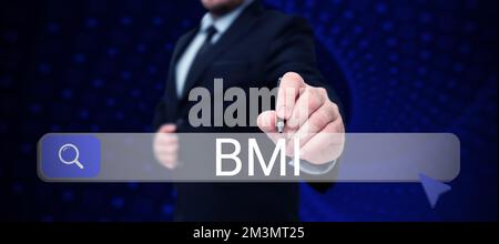 Symbole de texte indiquant l'IMC. Concept d'affaires méthode d'estimation des niveaux de graisse corporelle en fonction du poids et de la taille Banque D'Images