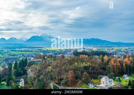 Vue aérienne de la campagne autour de Salzbourg, Autriche Banque D'Images