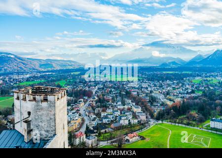 Vue aérienne de la campagne autour de Salzbourg, Autriche Banque D'Images