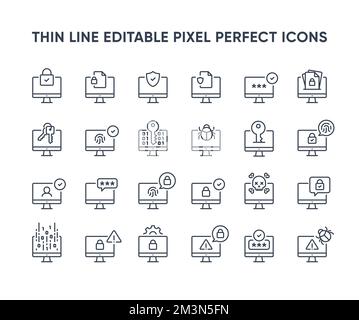 Icônes de ligne vectorielle de sécurité de bureau. Collection d'icônes de confidentialité et de protection de l'ordinateur. Symboles de sécurité du réseau informatique. Pixel parfait modifiable Illustration de Vecteur