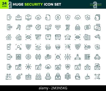 Jeu d'icônes de ligne de vecteur de sécurité énorme. Collection d'icônes de protection et de sécurité. Symboles de contour de qualité supérieure. Éléments vectoriels pixel Perfect modifiables Illustration de Vecteur