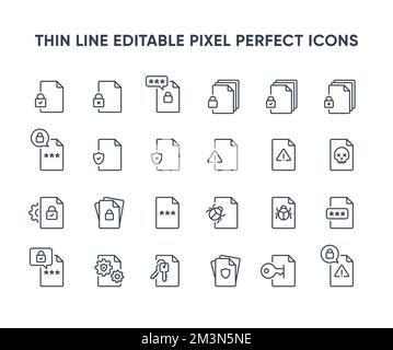 Icônes de ligne vectorielle de sécurité de fichier. Collection d'icônes de protection des documents. Différentes variantes du symbole de sécurité de fichier. Pixel parfait modifiable Illustration de Vecteur