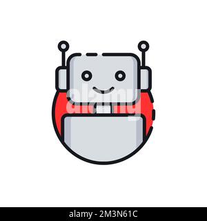 Icône robot. Icône Chatbot. Mignon robot souriant. Entourez le signe du robot dans un cercle bleu. Illustration de dessin animé vectoriel à lignes plates isolée sur fond blanc Illustration de Vecteur