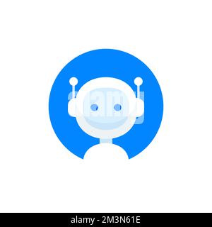 Icône du robot dans un cercle. Design de l'enseigne Chatbot. Bot de service de support vocal. Support en ligne bot. Illustration moderne de personnages de dessin animé de style plat Illustration de Vecteur