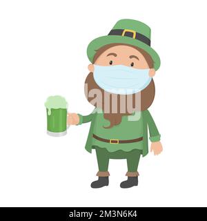 Leprechaun dans le masque tenir la bière verte. Illustration vectorielle. Illustration de Vecteur