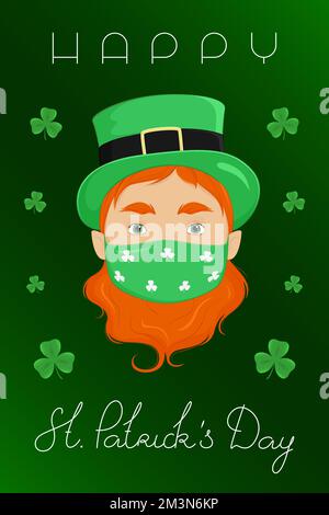 Carte de voeux pour la Saint Patrick. Leprechun dans le masque. Illustration vectorielle. Illustration de Vecteur