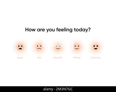 Icônes de feedback émotionnel. Élément vectoriel de l'application laitière Daily Emotion. Vérifiez votre état émotionnel dès aujourd'hui. Concept de rétroaction des clients. Emotion Scale from Angry Illustration de Vecteur