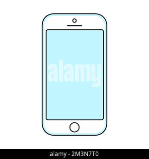 Illustration du smartphone Line. Téléphone mobile à lignes fines et dessin animé avec bouton. Illustration vectorielle Illustration de Vecteur