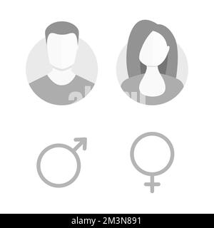 Icônes de profil d'avatar masculin et féminin. Espace réservé à la photo en tons gris. Signe de l'avatar de l'utilisateur Gentleman et Lady. Illustration vectorielle Illustration de Vecteur