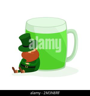 Leprechun et une tasse de bière verte. Illustration vectorielle. Illustration de Vecteur