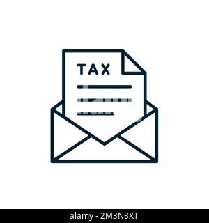 Icône de déclaration de taxe. Lettre avec formulaire papier de déclaration de revenus. Concept de paiement des taxes. Icône de ligne plane vectorielle Illustration de Vecteur