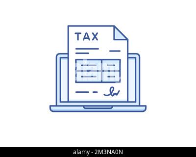 Icône du formulaire de déclaration de revenus électronique. Concept de paiement d'impôt en ligne. Document de déclaration de taxe numérique. Ordinateur portable avec fichier de formulaire de taxe. Icône de ligne plane vectorielle Illustration de Vecteur