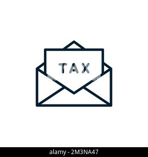 Icône de déclaration de taxe. Lettre avec formulaire papier de déclaration de revenus. Symbole de ligne plane vectorielle sur fond blanc Illustration de Vecteur