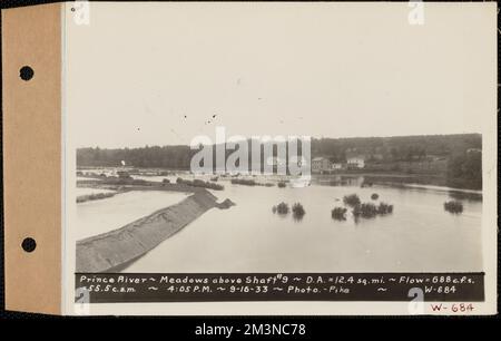 Prince River, prés au-dessus de l'arbre no 9, aire de drainage - 12,4 milles carrés, débit - 688 pieds cubes par seconde - 55,5 pieds cubes par seconde par mille carré, barre, masse, 4:05, 16 sept. 1933 , travaux d'eau, immobilier, rivières, conditions sanitaires de bassin versant, inondations événements naturels, structures résidentielles Banque D'Images