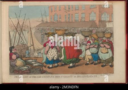 Procession de la Cod Company de St. Giles à Billingsgate , rivières, navires, pédalos, pêcheurs. Thomas Rowlandson (1756-1827). Impressions et mises en plan Banque D'Images