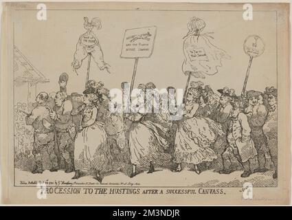 Procession aux hustings après un canevas réussi, non 14 , défilés et rassemblements politiques, noblesse, Fox, Charles James, 1749-1806, Cavendish, Georgiana Spencer, duchesse du Devonshire, 1757-1806. Thomas Rowlandson (1756-1827). Impressions et mises en plan Banque D'Images