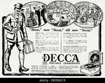 Annonce pour Decca Gramophone portable 1916 Banque D'Images