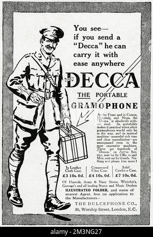 Annonce pour Decca Gramophone portable 1916 Banque D'Images