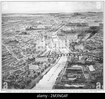 Vue aérienne de Dublin pendant le soulèvement de Pâques Banque D'Images