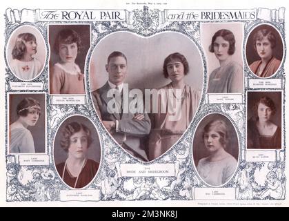 Mariage royal 1923 - paire royale et demoiselles d'honneur Banque D'Images