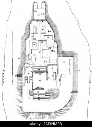 Un plan clé de la citadelle maya de Lubaantun, Honduras britannique (aujourd'hui Belize). Voir la figure 10505222 pour la reconstruction. Date: 1925 Banque D'Images