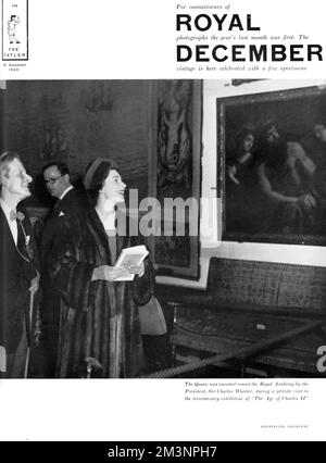 La reine Elizabeth II est escortée à l'Académie royale par le Président, Sir Charles Wheeler, lors d'une visite privée à l'exposition du centenaire de l'âge de Charles II Date: 1961 Banque D'Images