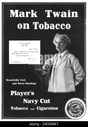 Publicité sur les cigarettes des joueurs mettant en vedette Mark Twain Banque D'Images