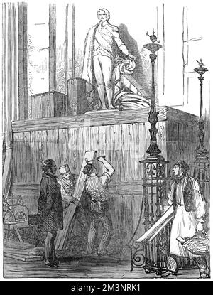 Le monument Nelson dans la cathédrale Saint-Paul, alors que les préparatifs pour les funérailles du duc de Wellington sont en cours. Date: 1852 Banque D'Images