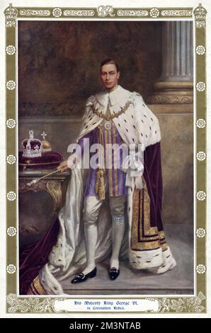 Le roi George VI dans les robes de couronnement d'Albert Collings Banque D'Images