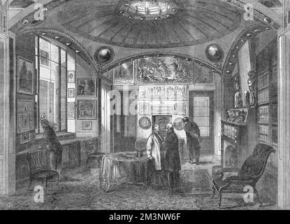 Musée Sir John Soanes à Lincoln Inn Fields, 1864. Les visiteurs victoriens admirent la salle de petit déjeuner. Date: 1864 Banque D'Images
