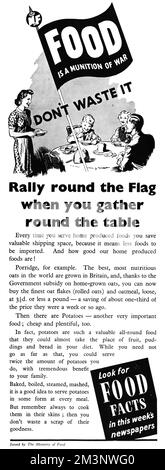 « Ne perdez pas de temps » 1941. « Rallez autour du drapeau lorsque vous vous réunissez autour de la table » chaque fois que vous servez des aliments produits à la maison, vous économisez un espace d'expédition précieux, car cela signifie moins d'aliments à importer. Et à quel point nos aliments produits à la maison sont bons! 1941 Banque D'Images