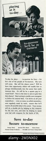 Publicité pour épargner des obligations pour l'avenir de vos enfants 1942 Banque D'Images