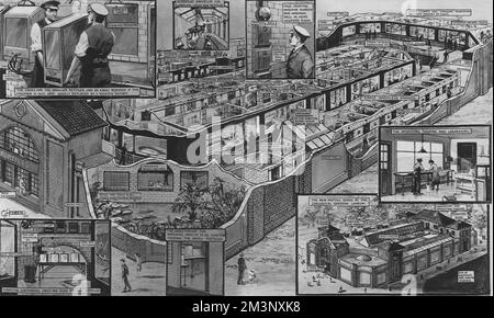 Une carte de la maison de repos récemment ouverte au zoo de Londres, détaillant la disposition des expositions. Il présente également des schémas illustrant plusieurs fonctions de la maison, y compris le système de cage de remplacement. La Reptile House est toujours en place aujourd'hui et a été la première du genre. 1927 Banque D'Images