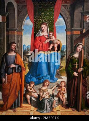 Madonna col Bambino con S. Giacomo di Galizia e S. Elena - olio su tela - Niccolò Pisano - 1514 - Milano, Italia, Pinacoteca di Brera Banque D'Images