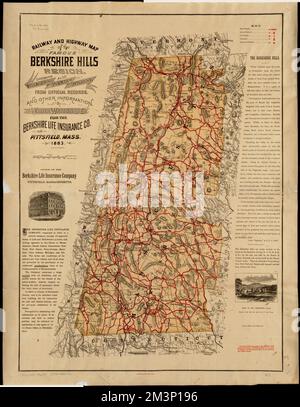 Carte des chemins de fer et des autoroutes de la célèbre région de Berkshire Hills, montrant aussi les villages et les points d'intérêt : d'après les documents officiels et d'autres informations , Railroads, Massachusetts, Berkshire Hills, cartes, Routes, Massachusetts, Berkshire Hills, cartes, Berkshire Hills Mass., Cartes Norman B. Leventhal Map Centre Collection Banque D'Images