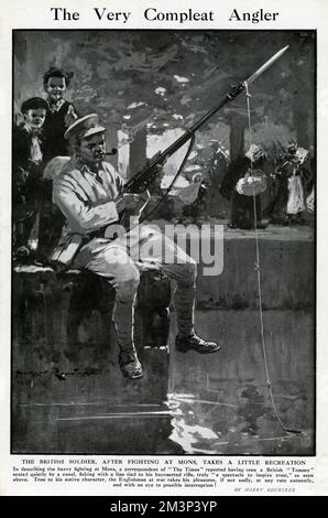 Soldat britannique pêchant avec un fusil à baïonnette, WW1 Banque D'Images