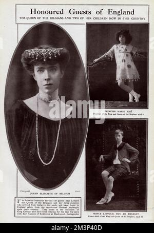 La reine Elizabeth de Belgique et deux de ses enfants, WW1 Banque D'Images